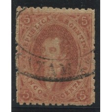 ARGENTINA 1865 GJ 20d RIVADAVIA ESTAMPILLA de 3ra TIRADA VARIEDAD PLANCHA RAYADA CON MATASELLO CATAMARCA U$ 60 +